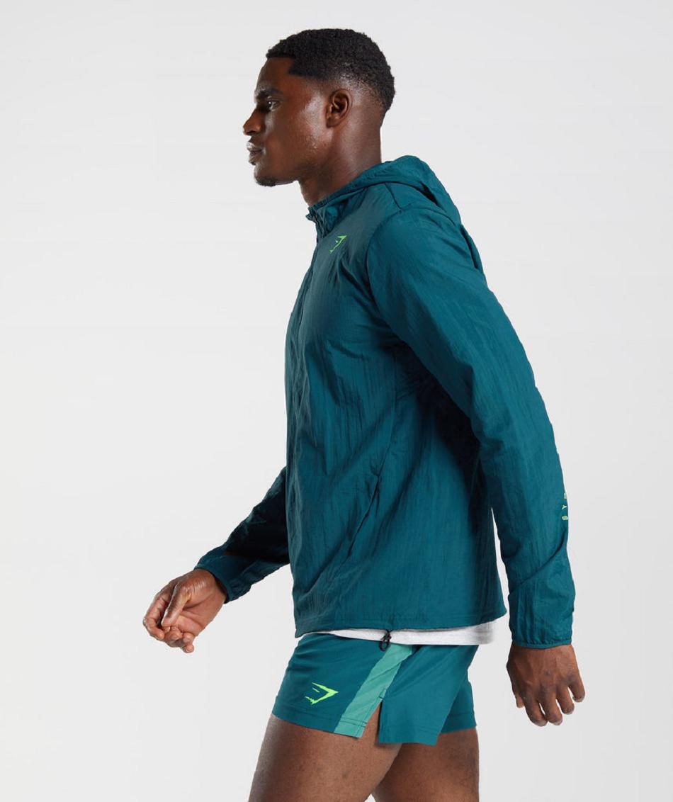 Correr Con Capucha Gymshark Deporte Windbreaker Hombre Turquesa | CO 3677BEX